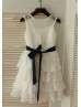 Ivory Lace Cupcake Chiffon Knee Length Flower Girl Dress